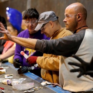 volunteers sorting recycling