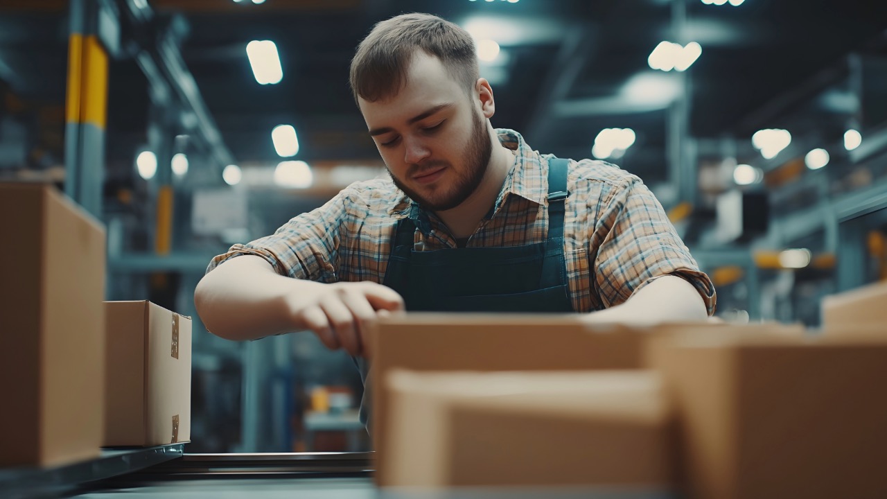 warehouse worker putting together shipments